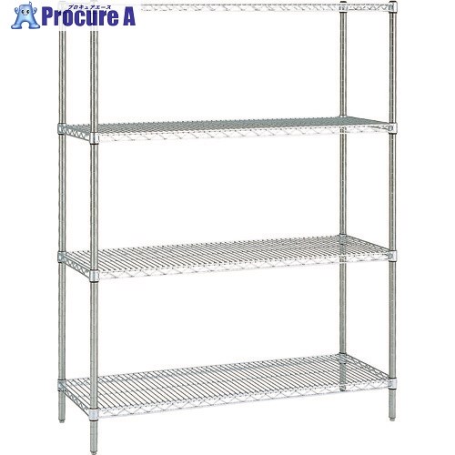 ERECTA スーパーシリーズ・ステンレスワイヤーシェルフ 間口1212mm×奥行460mm×高さ1587mm(PS) DB付 4段 SMS1220PS1590W4 1台 ■▼456-5223 【送料都度見積】