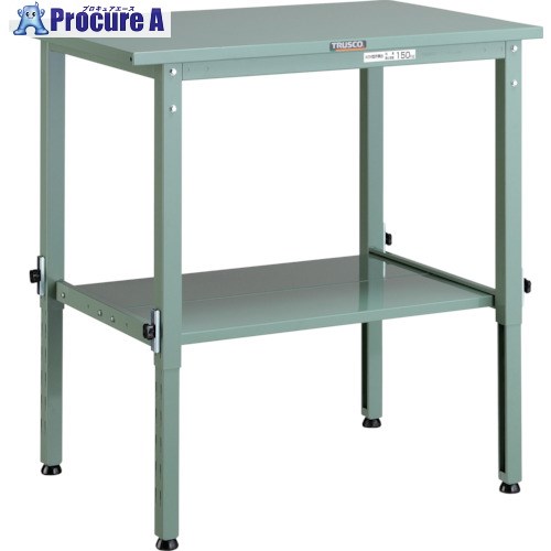 TRUSCO 軽荷重作業台高さ調節式(150kg)AEM型 900X600XH650～950 下棚2枚付 グリーン色 SAEM-0960LT2 1台 ■▼467-2844