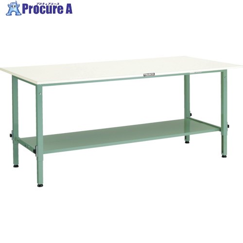 TRUSCO 軽荷重作業台高さ調節式(150kg)AEM型 1800X750XH650~950 下棚2枚付 グリーン色 SAEM-1800LT2 1台 ■▼467-2861