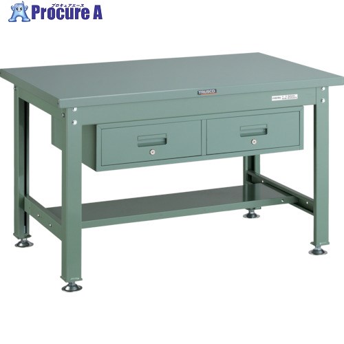 TRUSCO 中荷重作業台(2000kg)DW型 1200X750XH740 2列引出付 グリーン色 SDW-1200FL2 (ｽﾁｰﾙﾃﾝﾊﾞﾝ) 1台 ■▼467-2895 ｜プロキュアエース