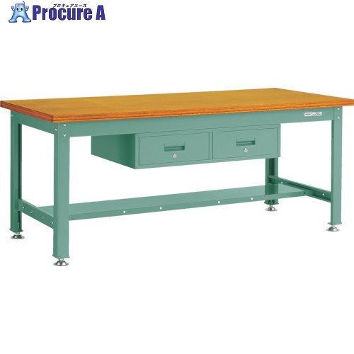TRUSCO 中荷重作業台(2000kg)DW型 1800X900XH740 2列引出付 グリーン色 SDW-1809FL2 (ｽﾁｰﾙﾃﾝﾊﾞﾝ) 1台 ■▼467-2941