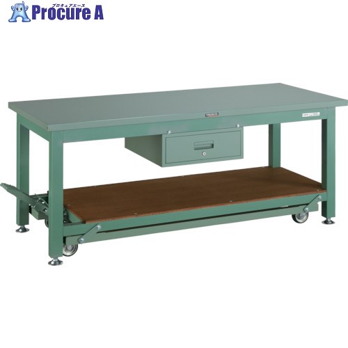 TRUSCO 重荷重作業台移動式(3000kg)TWC型 1800X750XH740 1段引出付 グリーン色 STWC-1800F1 1台 ■▼467-3166 ※車上渡し｜プロキュアエース