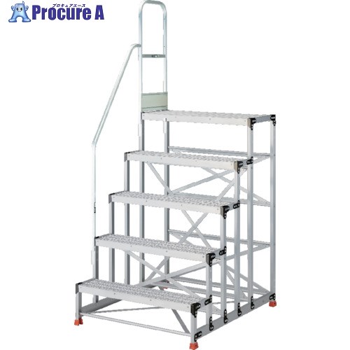 TRUSCO 軽銀製御勤め用踏台 グレーチングタイプ 5段 高さ1.25m 天板大きさ1000×400 段高250粍 上がり段片手摺り付き添い人 TSFGR-510125-TK250 1台 ■▼551-7235 【貨物輸送都度積もり書き】