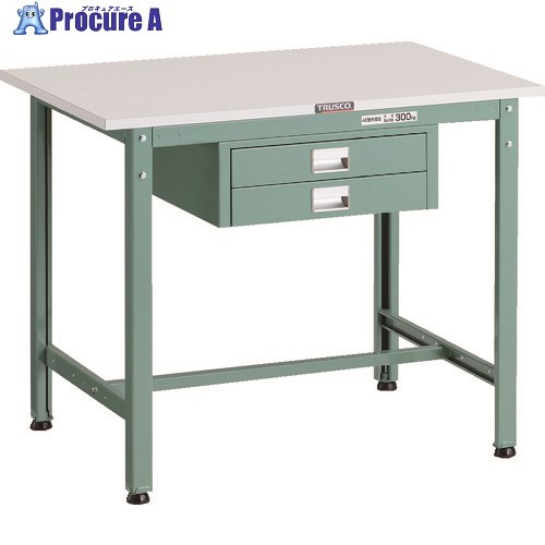 TRUSCO 軽荷重作業台(300kg)AE型 900X600XH740 薄型2段引出し付 グリーン色 AE-0960UDC2 1台 ■▼183-3848