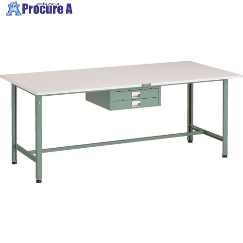 TRUSCO 軽荷重作業台(300kg)AE型 1800X900XH740 薄型2段引出し付 グリーン色 AE-1809UDC2 1台 ■▼183-3856