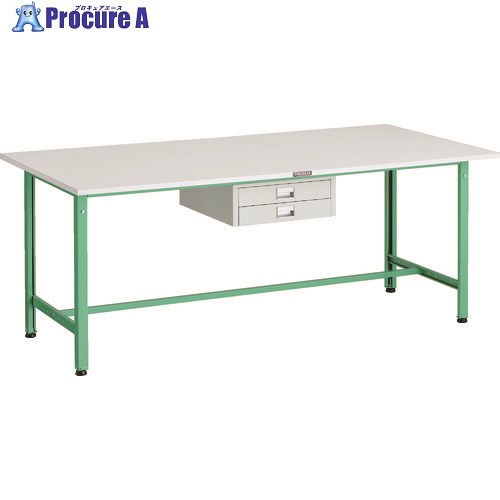 TRUSCO 軽荷重作業台(300kg)AE型 1800X900XH740 薄型2段引出し付 ヤンググリーン色 AE-1809UDC2 YG 1台 ■▼183-3859