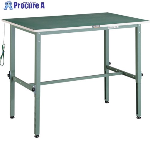 TRUSCO 軽荷重作業台高さ調節式(150kg)AEM型 1200X750XH652～952 帯電防止マット張り グリーン色 AEM-1200D 1台 ■▼303-1667
