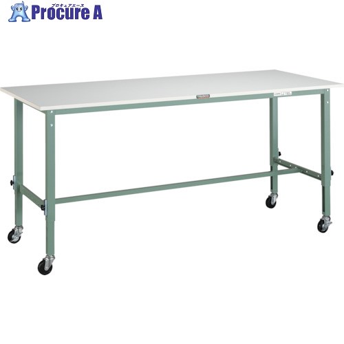 TRUSCO 軽荷重作業台高さ調節式(80kg)AEM型 1800X750XH719~1019 φ75キャスター付 グリーン色 AEM-1800C75 1台 ■▼285-0711 |プロキュアエース