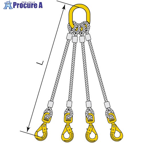 コンドーテック 4点吊JISロック止ワイヤ φ9×2.5M HJK・HMG 05224KGJK092S5 1組 ■▼587-7885 【送料都度見積】