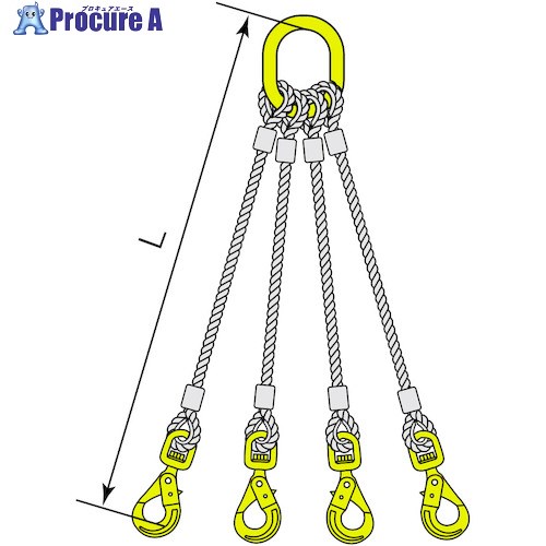 コンドーテック マーテック金物付JISロック止ワイヤ 4点吊 BKL スイベルフック φ9×6M MFA-86・BKL-6 05224MAKL096 1組 ■▼612-3777 【送料都度見積】