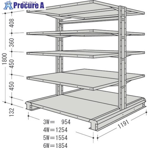 NF スチール製軽中量ボルトレス棚 キャンチラック複式増結1連 間口1254×奥行1191×高さ1800mm 5段 CR64L-W5B 1台 ■▼135-3885 【送料都度見積】