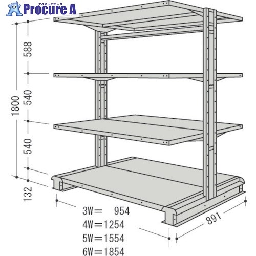 NF スチール製軽中量ボルトレス棚 キャンチラック複式増結1連 間口1554×奥行891×高さ1800mm 階段数4 CR65S-W4B 1台 ■▼135-5457 【送料都度見積】