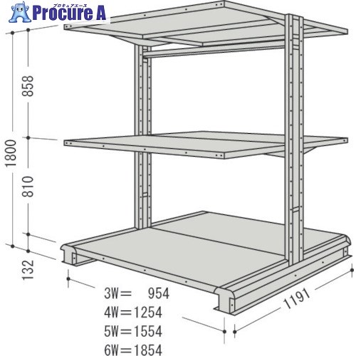 NF スチール製軽中量ボルトレス棚 キャンチラック複式増結1連 間口954×奥行1191×高さ1800mm 3段 CR63L-W3B 1台 ■▼135-5472 【送料都度見積】