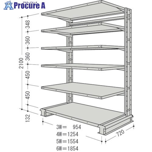 NF スチール製軽中量ボルトレス棚 キャンチラック単式1連 間口1554×奥行720×高さ2100mm 階段数6 150kg CR75L-S6 1台 ■▼135-5488 【送料都度見積】