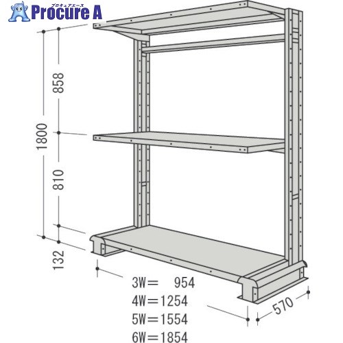 NF スチール製軽中量ボルトレス棚 キャンチラック単式1連 間口1554×奥行570×高さ1800mm 階段数3段 CR65S-S3 1台 ■▼135-5510 【送料都度見積】