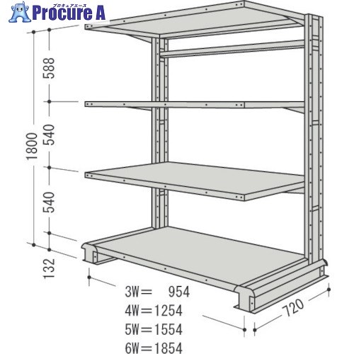 NF スチール製軽中量ボルトレス棚 キャンチラック単式増結1連 間口1254×奥行720×高さ1800mm 4段 CR64L-S4B 1台 ■▼135-5539 【送料都度見積】
