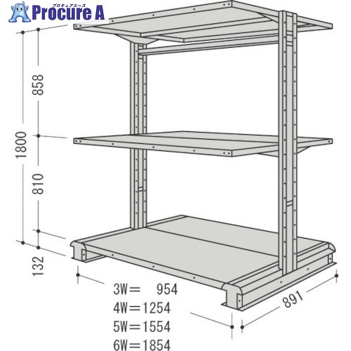 NF スチール製軽中量ボルトレス棚 キャンチラック複式増結1連 間口1254×奥行891×高さ1800mm 階段3段 CR64S-W3B 1台 ■▼135-7114 【送料都度見積】