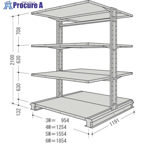 NF スチール製軽中量ボルトレス棚 キャンチラック複式増結1連 間口1554×奥行1191×高さ2100mm 4段 CR75L-W4B 1台 ■▼135-8705 【送料都度見積】