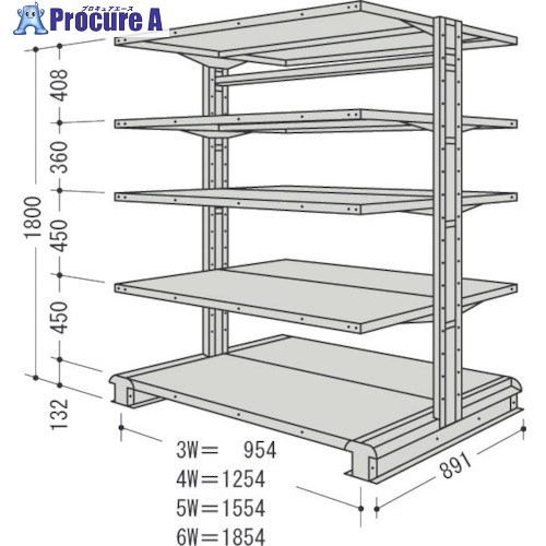 NF スチール製軽中量ボルトレス棚 キャンチラック複式増結1連 間口1554×奥行891×高さ1800mm 階段数5 CR65S-W5B 1台 ■▼136-1790 【送料都度見積】
