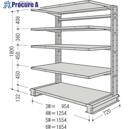 NF スチール製軽中量ボルトレス棚 キャンチラック単式1連 間口1854×奥行720×高さ1800mm 5段 CR66L-S5 1台 ■▼136-3375 【送料都度見積】