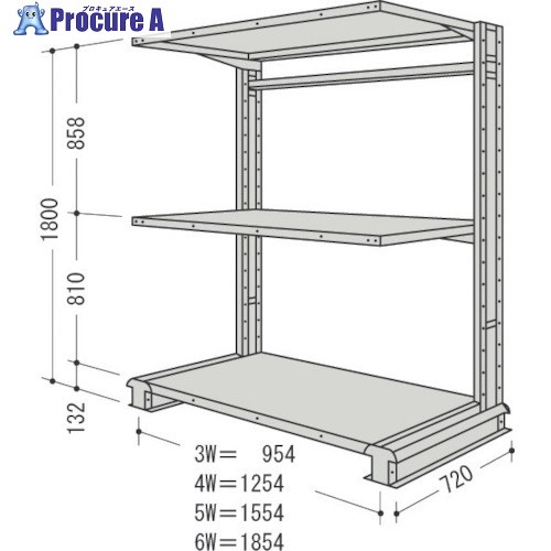 NF スチール製軽中量ボルトレス棚 キャンチラック単式増結1連 間口1854×奥行720×高さ1800mm 3段 CR66L-S3B 1台 ■▼136-3405 【送料都度見積】
