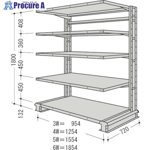 NF スチール製軽中量ボルトレス棚 キャンチラック単式増結1連 間口954×奥行720×高さ1800mm 階段数5段 CR63L-S5B 1台 ■▼136-3413 【送料都度見積】