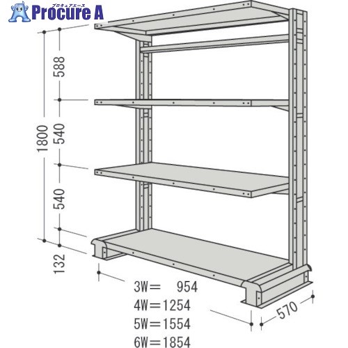 NF スチール製軽中量ボルトレス棚 キャンチラック単式増結1連 間口1854×奥行570×高さ1800mm 階段数4 CR66S-S4B 1台 ■▼136-3422 【送料都度見積】
