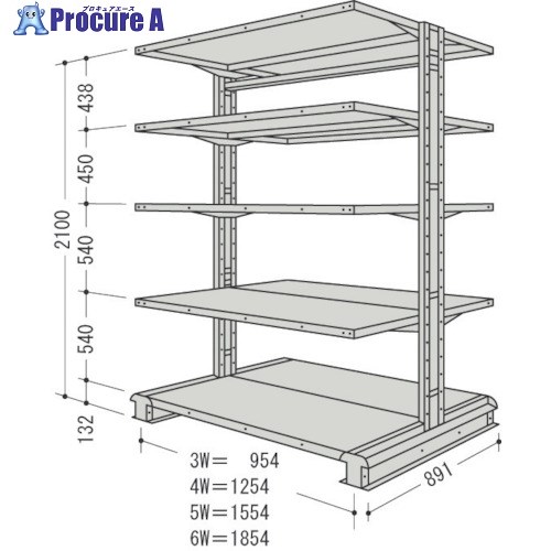 NF スチール製軽中量ボルトレス棚 キャンチラック複式増結1連 間口1854×奥行891×高さ2100mm 階段数5 CR76S-W5B 1台 ■▼136-3456 【送料都度見積】