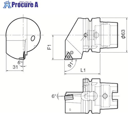 京セラ 複合加工機用旋削工具 外径加工用ホルダ PTGN T63H-PTGNL-DX16 1個 ■▼553-2256 【送料都度見積】 ●MA515
