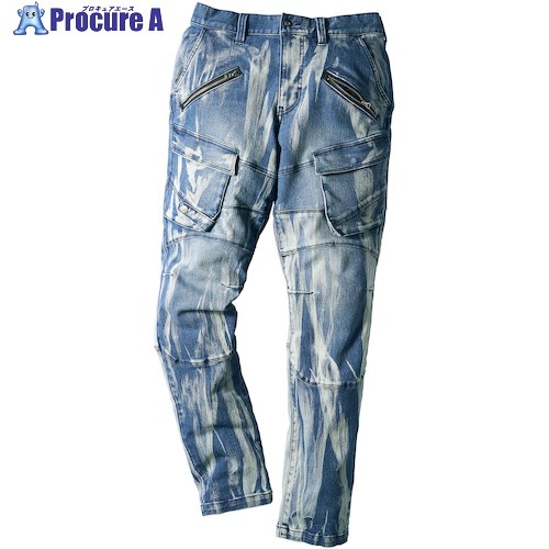 クロダルマ ストレッチデニムカーゴパンツ インディゴブリーチ LL DG126-121-LL 1着 ■▼621-7793 【送料都度見積】