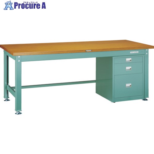 TRUSCO 中荷重作業台(2000kg)DW型 1800X750XH740 3段ワゴン付 グリーン色 DW-1800UDC111 1台 ■▼454-4579