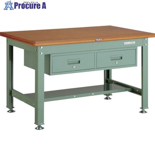 TRUSCO 中荷重作業台(2000kg)DW型 1200X750XH740 2列引出付 グリーン色 DW-1200FL2 (ゴウバンテンバン) 1台 ■▼466-8316 |プロキュアエース
