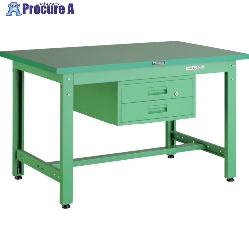 TRUSCO 中荷重作業台(800kg)GW型 900X600XH740 2段引出付 ヤンググリーン色 GWP-0960F2 YG 1台 ■▼466-8634