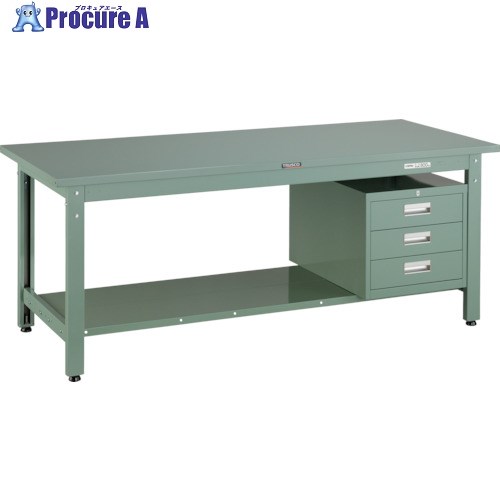 TRUSCO 中荷重作業台(800kg)GW型 1800X750XH740 3段引出付 グリーン色 GWS-1875D3 1台 ■▼466-9118