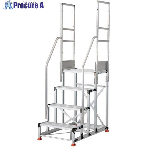 TRUSCO 軽銀製御役目用踏台 グレーチングタイプ 4段 高さ1.0m 天板大きさ600×400 段高250粍 上がり段両手摺り付き添い人 TSFGR-4610-TR250 1台 ■▼552-0103 【貨物輸送都度積もり書き】