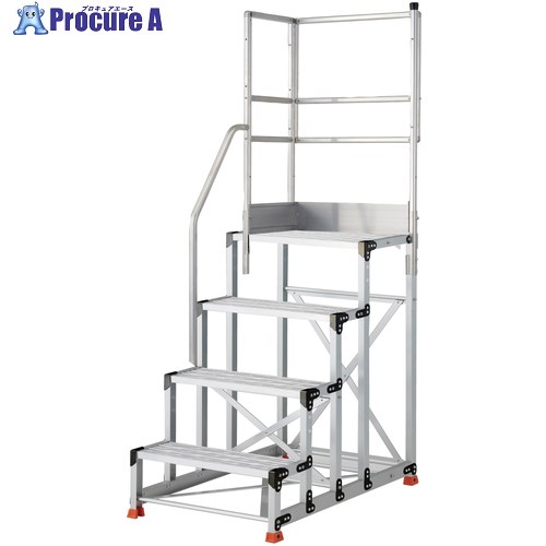 TRUSCO 軽銀製御役目用踏台 グレーチングタイプ 4段 高さ1.2m 天板大きさ600×400 段高300粍 上がり段片手摺り天場二方付き添い人 TSFGR-4612-TKL300 1台 ■▼552-0402 【貨物輸送都度積もり書き】