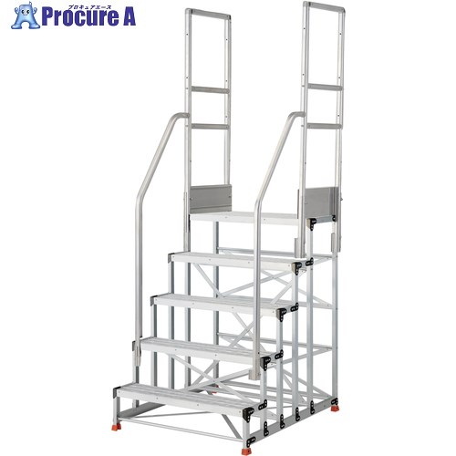 TRUSCO アルミ製作業用踏台 グレーチングタイプ 5段 高さ1.25m 天板寸法1000×400 段高250mm 階段両手すり付き TSFGR-510125-TR250 1台 ■▼552-0419 【送料都度見積】|プロキュアエース