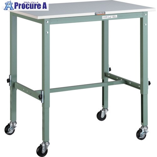 TRUSCO 軽荷重作業台高さ調節式(80kg)AEM型 900X600XH718～1018 φ75キャスター付 グリーン色 RAEM-0960C75 1台 ■▼467-2259