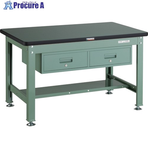 TRUSCO 中荷重作業台(2000kg)DW型 1200X750XH740 2列引出付 グリーン色 RDW-1200FL2 )リノリュームバリテンバン) 1台 ■▼467-2577 |プロキュアエース