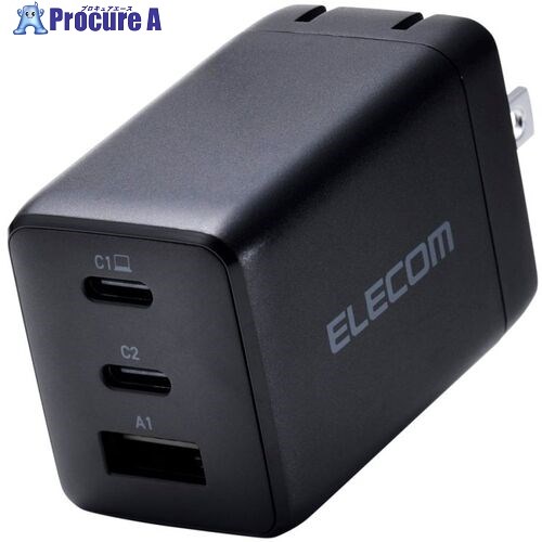 ELECOM ノートPC用ACアダプター USB PD 67W USB-C×2 USB-A×1 ブラック ACDC-PD10367BK 1個 ■▼712-0857