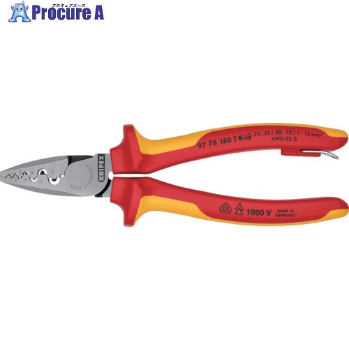 KNIPEX 挙げ句の果て捩り用縁切り圧着プライヤー 1000V縁切り 落っこちる押しとどめる 9778-180TBK 1丁 ▼696-4290