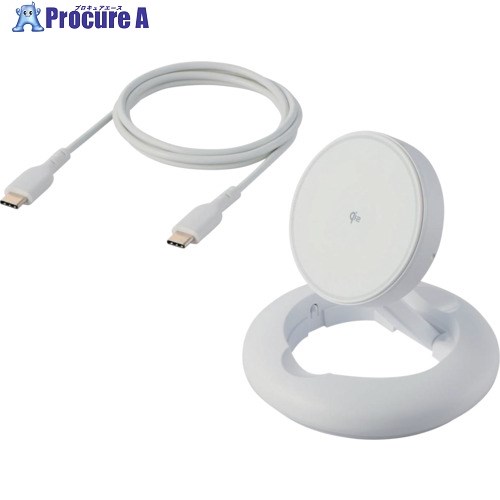 ELECOM マグネットQi2規格対応ワイヤレス充電器 15W Type-C 折り畳みスタンド ホワイト W-MA08WH 1個 ■▼697-9055