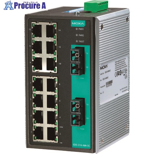 MOXA 16ポート(RJ45×15、マルチモードSCコネクタ×2) アンマネージド イーサネットスイッチ EDS-316-MM-SC 1個 ■▼168-4978 【送料都度見積】