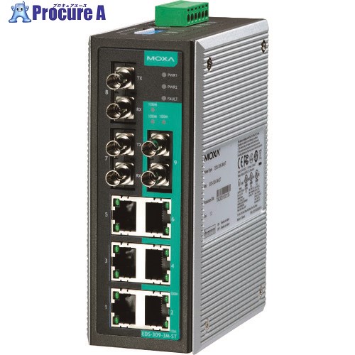 MOXA 9ポート(RJ45×6、マルチモードSTコネクタ×3) アンマネージド イーサネットスイッチ EDS-309-3M-ST 1個 ■▼168-4991 【送料都度見積】