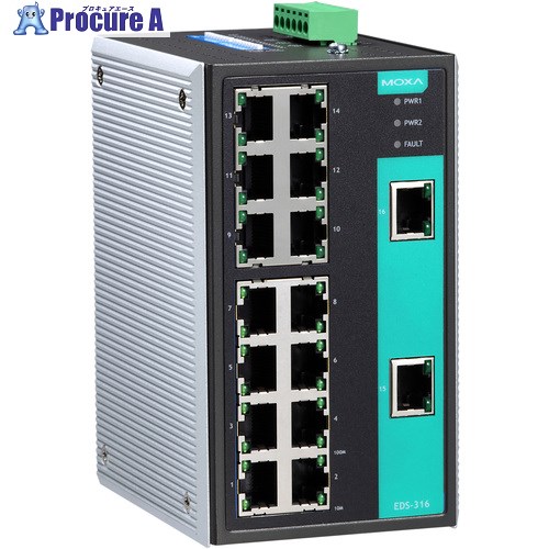 MOXA 16ポート(RJ45×16) アンマネージド イーサネットスイッチ ワイド温度モデル EDS-316-T 1個 ■▼168-5499 【送料都度見積】