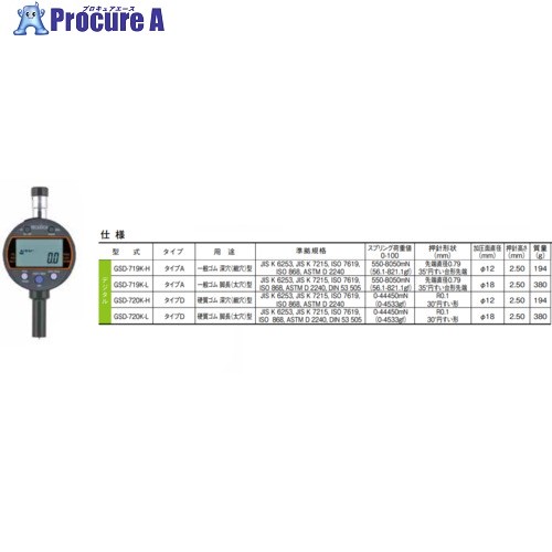 TECLOCK デジタルデュロメータ タイプA 深穴(細穴)型 JIS K 6253準拠 GSD-719K-H 1個 ■▼434-3148