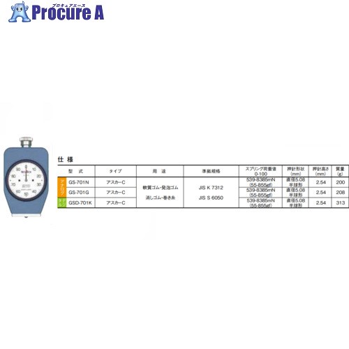 TECLOCK デジタルデュロメータ タイプC JIS K 7312準拠 GSD-701K 1個 ■▼436-2046