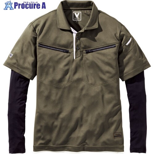 VILEA フェイクレイヤード半袖ポロシャツ 4L カーキ 606-4L-38 3着 ■▼696-2608 【送料都度見積】