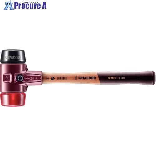 HALDER SIMPLEX プラスチックハンマー 鋳鉄ハウジング、木製ハンドル 径(60)mm ゴム複合材(黒)・プラスティック(赤) 3026.060 1本 ▼481-7753 ｜プロキュアエース