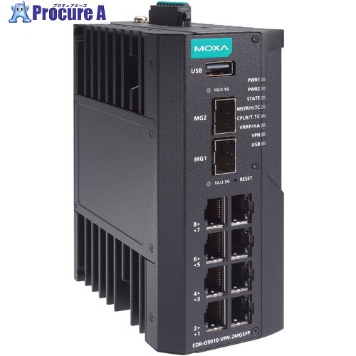 MOXA 8GbE 銅線＋2 GbE SFPマルチポート 産業用セキュアルーター EDR-G9010-VPN-2MGSFP-HV-T 1台 ■▼704-2849 【送料都度見積】